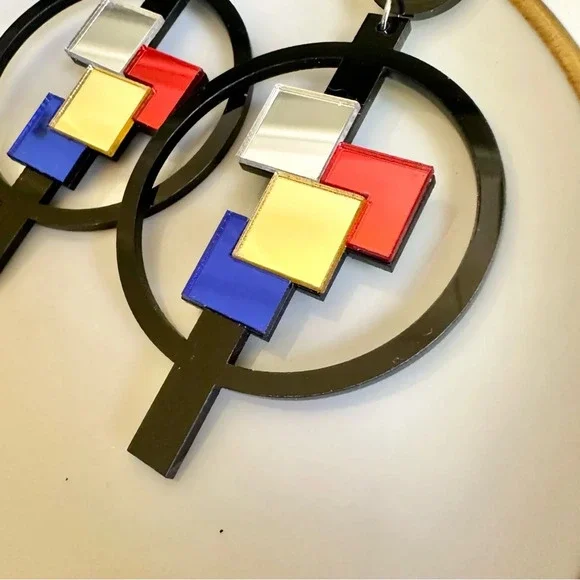 2/$30🌵 Mirrored Acrylic Pop Art Earrings Geo Square Circle Color Block Mosaic - Picture 4 of 10